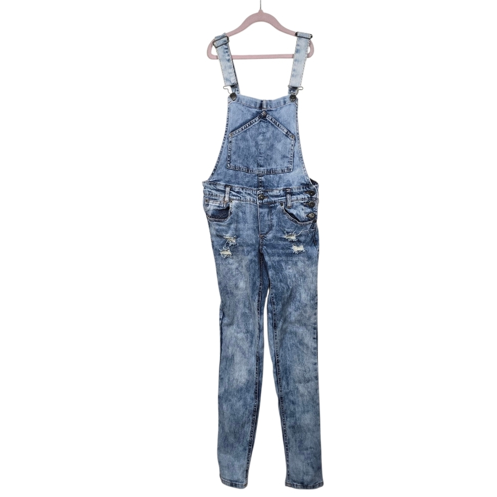 Highway Jeans Denim Distressed Blue Overalls Girls Size M